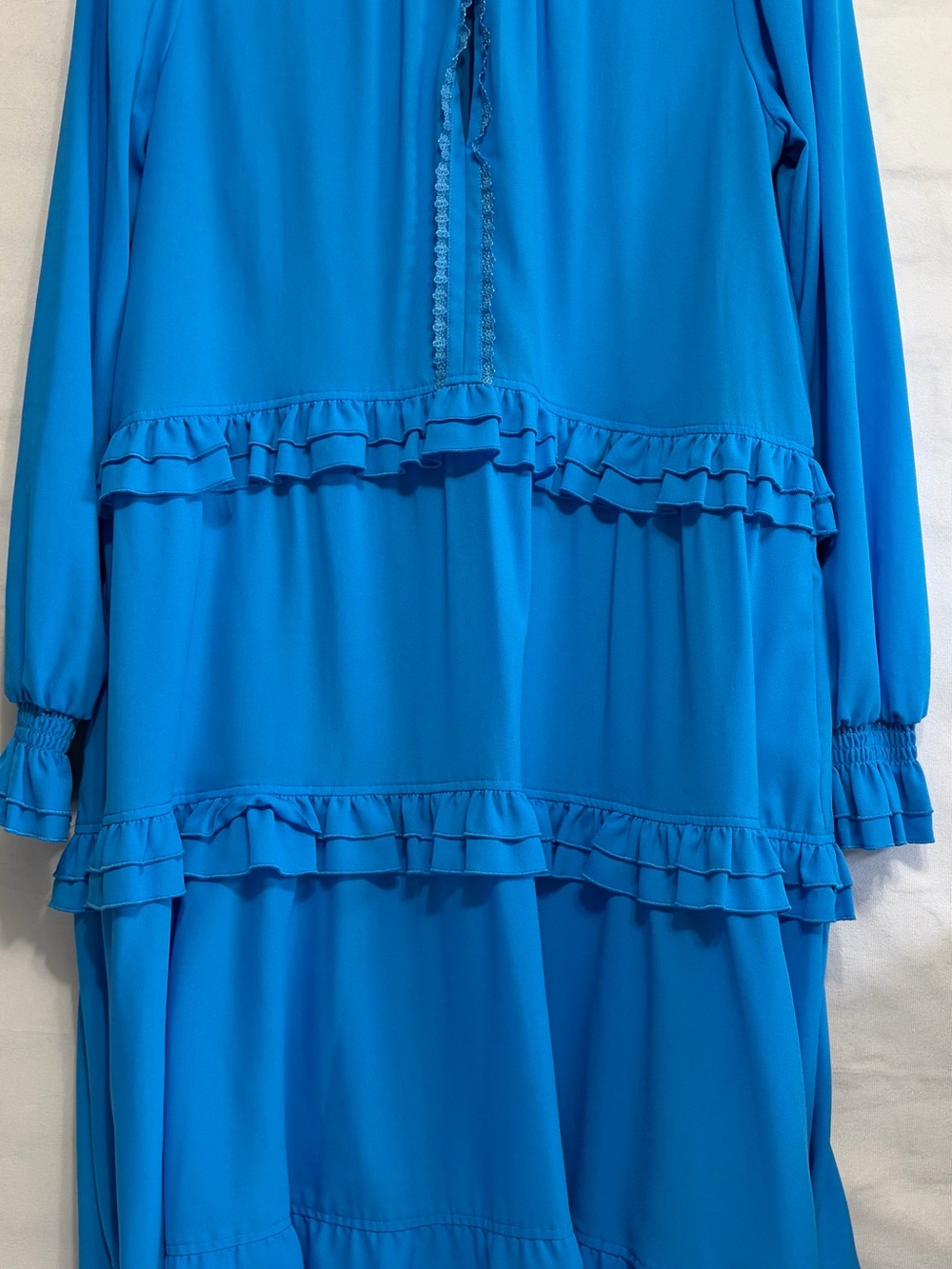 Me+Em Statement Frill Swing Midi Dress Azure Blue Ruffle Long Sleeve Size 12